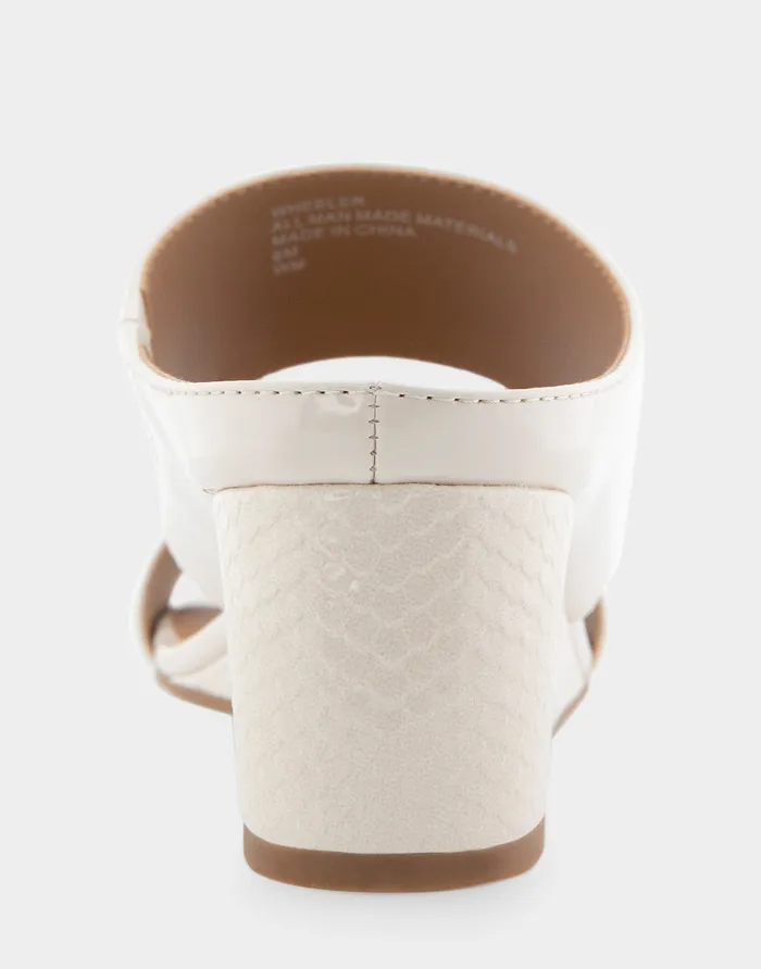 Women Aerosoles Wide Width Sandals Comfortable Two Band Mid Wedge Slide Sandal In Eggnog Patent Faux Leather