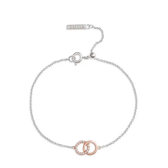 Women Bejewelled Interlink Chain Bracelet Rose Gold and Silver Bracelets Olivia Burton