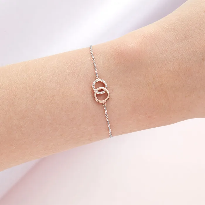 Women Bejewelled Interlink Chain Bracelet Rose Gold and Silver Bracelets Olivia Burton