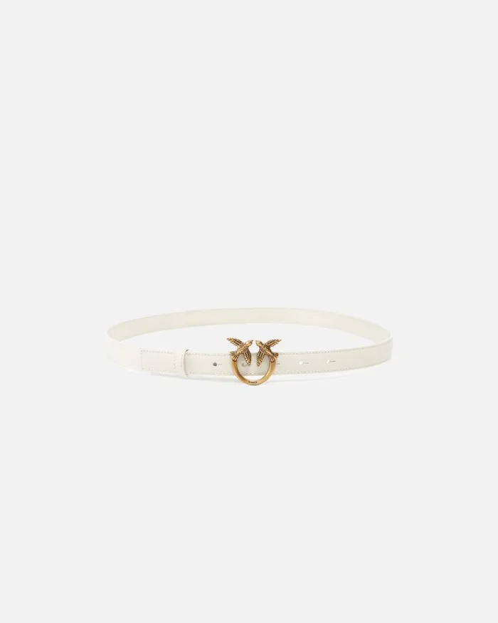 Women Belts Pinko Love Birds Thin Leather Belt 2cm Whitewhiteantique Gold