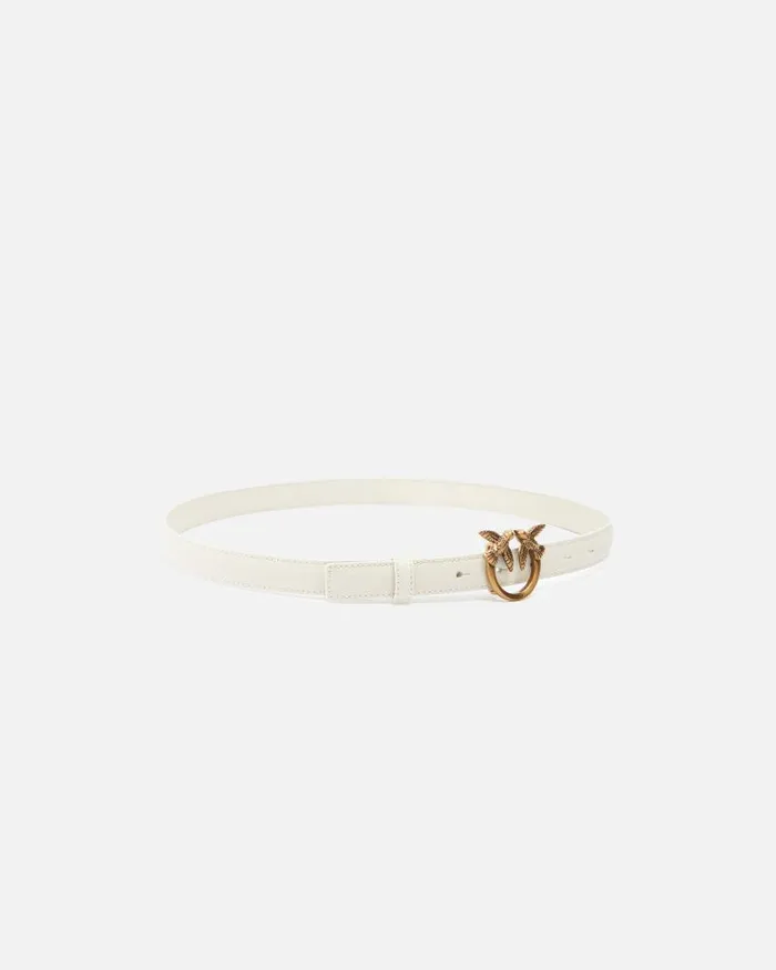 Women Belts Pinko Love Birds Thin Leather Belt 2cm Whitewhiteantique Gold Women Belts Pinko Love Birds Thin Leather Belt 2cm Whitewhiteantique Gold