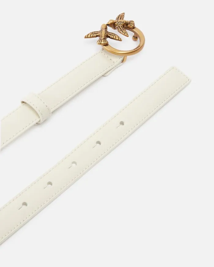Women Belts Pinko Love Birds Thin Leather Belt 2cm Whitewhiteantique Gold Women Belts Pinko Love Birds Thin Leather Belt 2cm Whitewhiteantique Gold