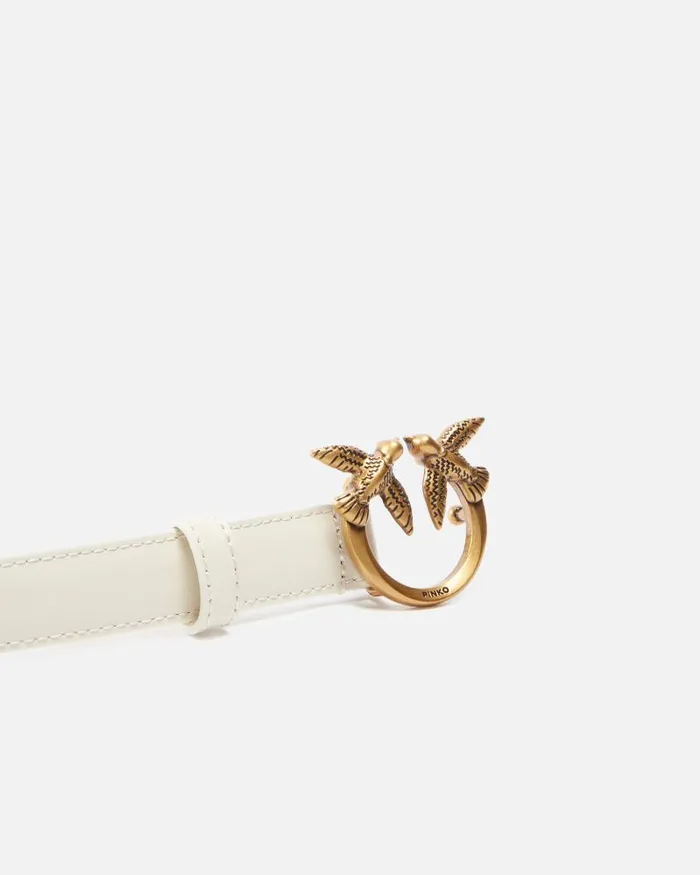 Women Belts Pinko Love Birds Thin Leather Belt 2cm Whitewhiteantique Gold Women Belts Pinko Love Birds Thin Leather Belt 2cm Whitewhiteantique Gold