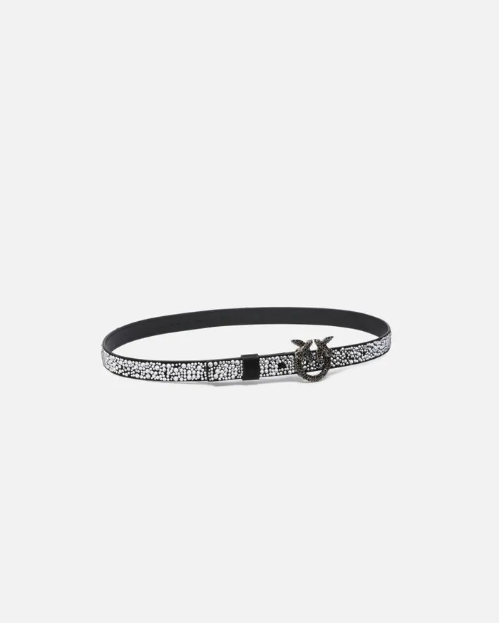 Women Belts Pinko Thin Belt With Rhinestones And Love Birds Buckle 2 Cm Blackold Silver Women Belts Pinko Thin Belt With Rhinestones And Love Birds Buckle 2 Cm Blackold Silver