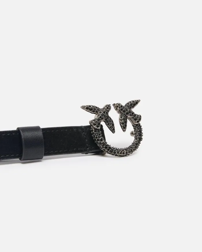 Women Belts Pinko Thin Belt With Rhinestones And Love Birds Buckle 2 Cm Blackold Silver Women Belts Pinko Thin Belt With Rhinestones And Love Birds Buckle 2 Cm Blackold Silver
