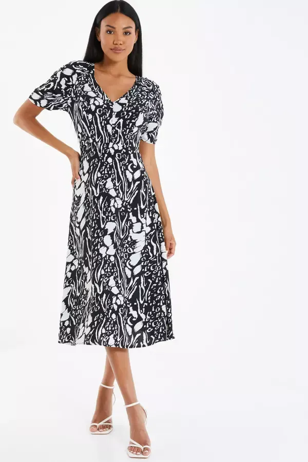 Women Black Animal Print Midi Dress Quiz Clothing Dresses