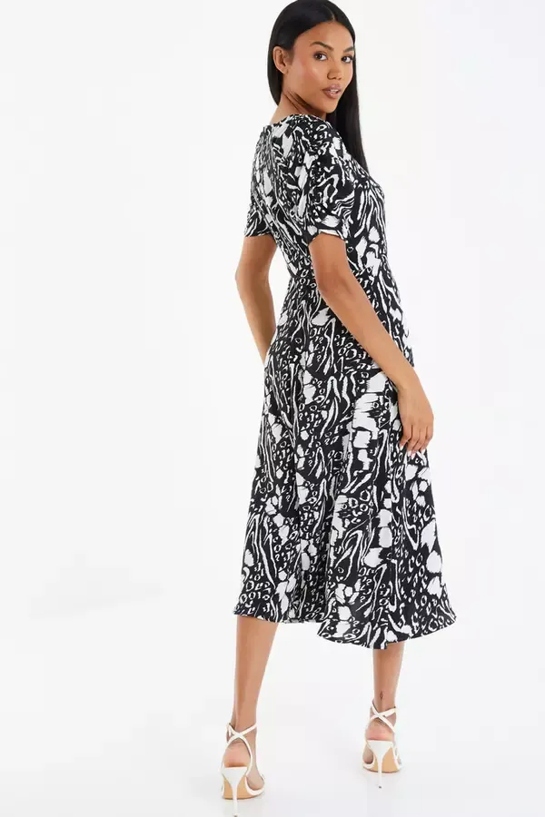 Women Black Animal Print Midi Dress Quiz Clothing Dresses