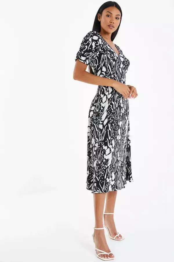 Women Black Animal Print Midi Dress Quiz Clothing Dresses