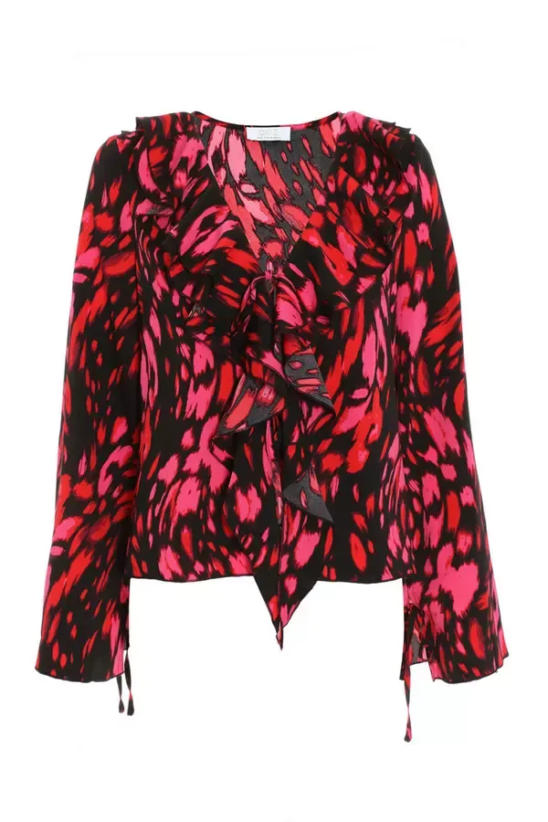 Women Black Animal Print Tie Blouse Quiz Clothing Going Out
