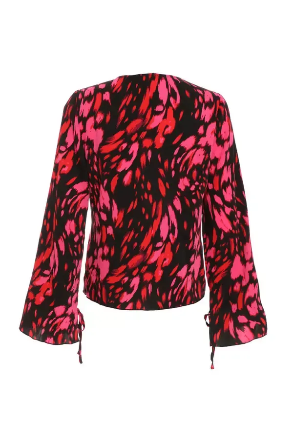 Women Black Animal Print Tie Blouse Quiz Clothing Going Out