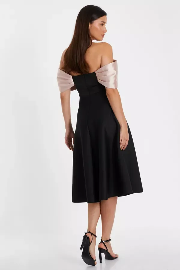 Women Black Bardot Midi Skater Dress Quiz Clothing Dresses