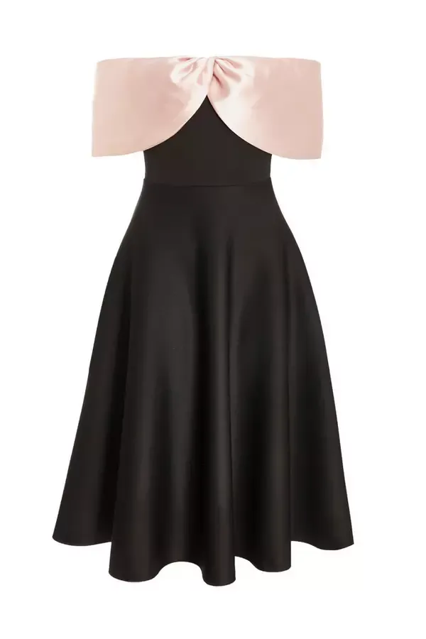 Women Black Bardot Midi Skater Dress Quiz Clothing Dresses