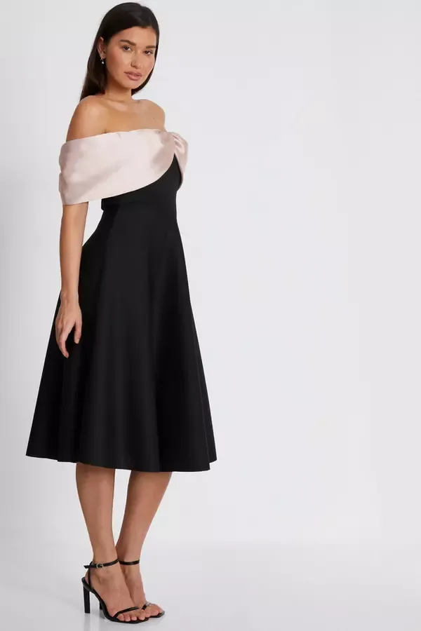 Women Black Bardot Midi Skater Dress Quiz Clothing Dresses