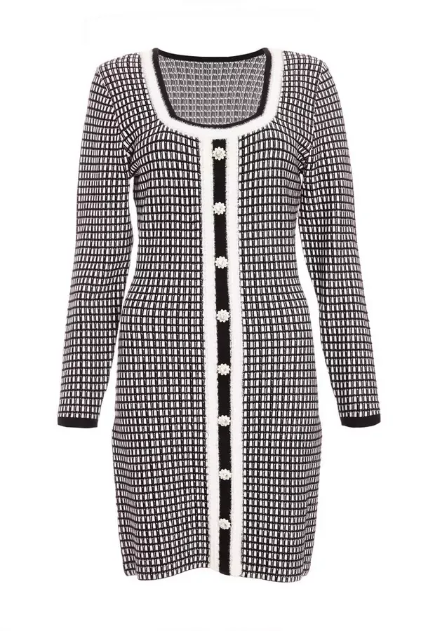 Women Black Boucle KnitJumper Dress Quiz Clothing Casual Clothing