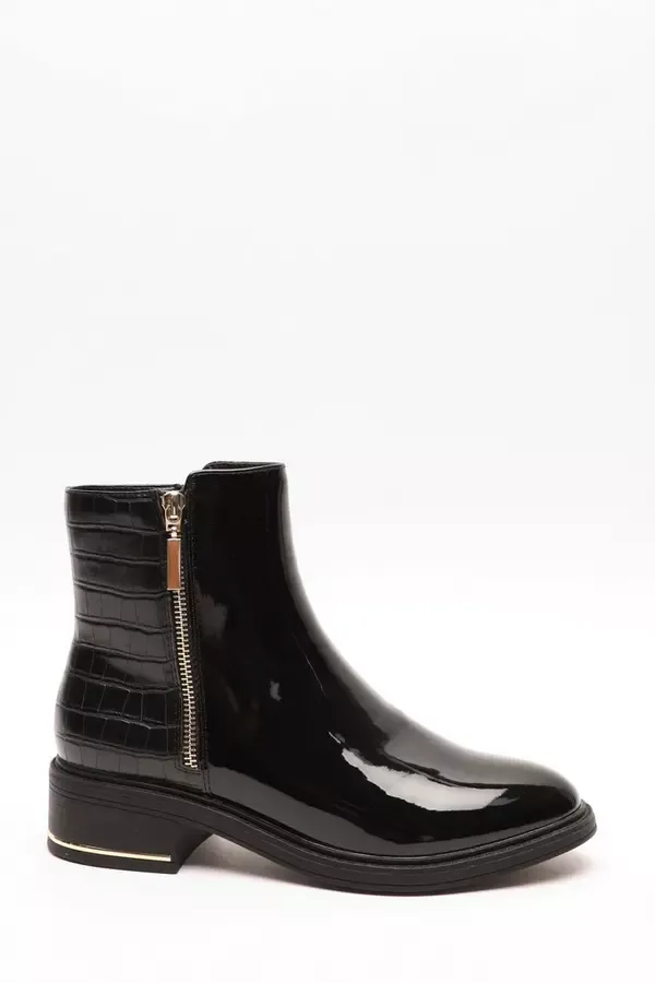 Women Black Crocodile Zipper Ankle Boots Quiz Clothing Ankle Boots