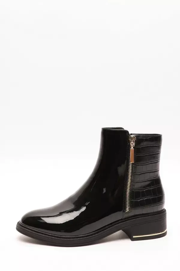 Women Black Crocodile Zipper Ankle Boots Quiz Clothing Ankle Boots