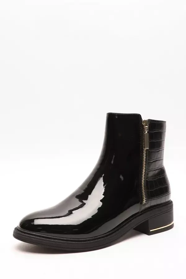 Women Black Crocodile Zipper Ankle Boots Quiz Clothing Ankle Boots