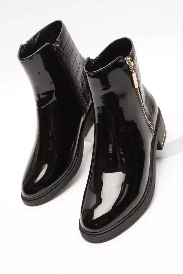 Women Black Crocodile Zipper Ankle Boots Quiz Clothing Ankle Boots