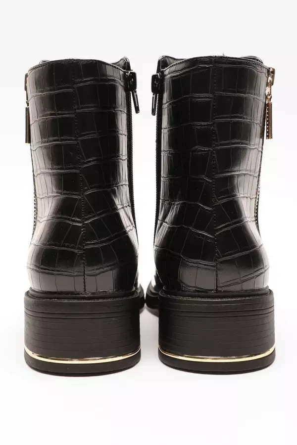 Women Black Crocodile Zipper Ankle Boots Quiz Clothing Ankle Boots