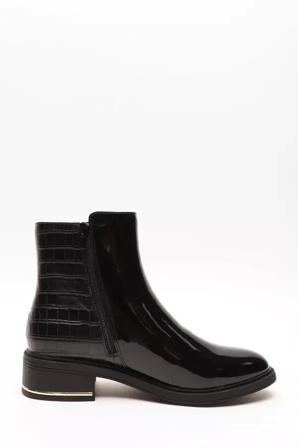 Women Black Crocodile Zipper Ankle Boots Quiz Clothing Ankle Boots