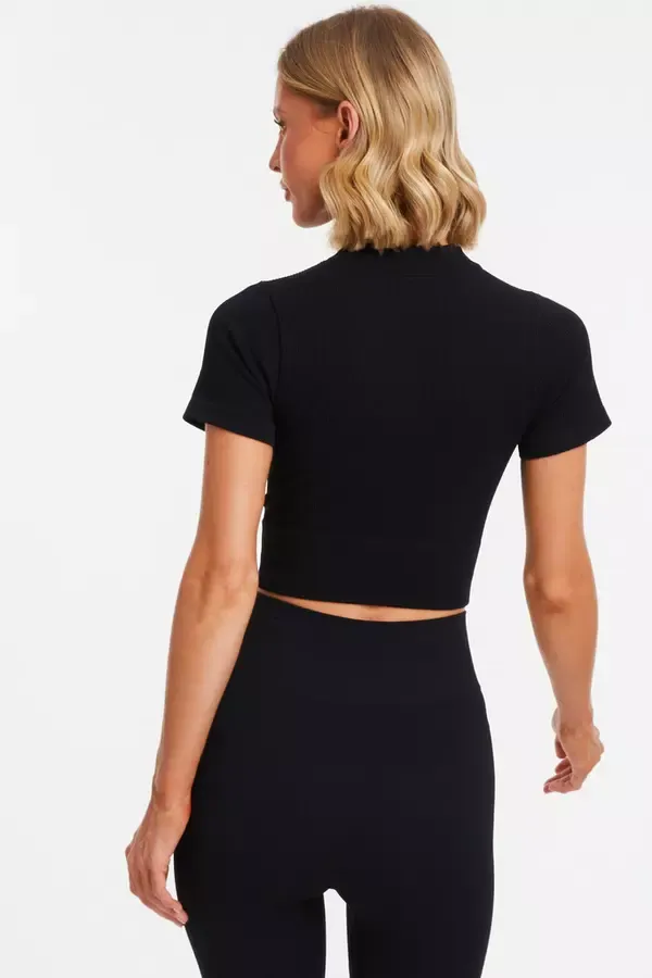 Women Black Cropped Top Quiz Clothing Casual Clothing