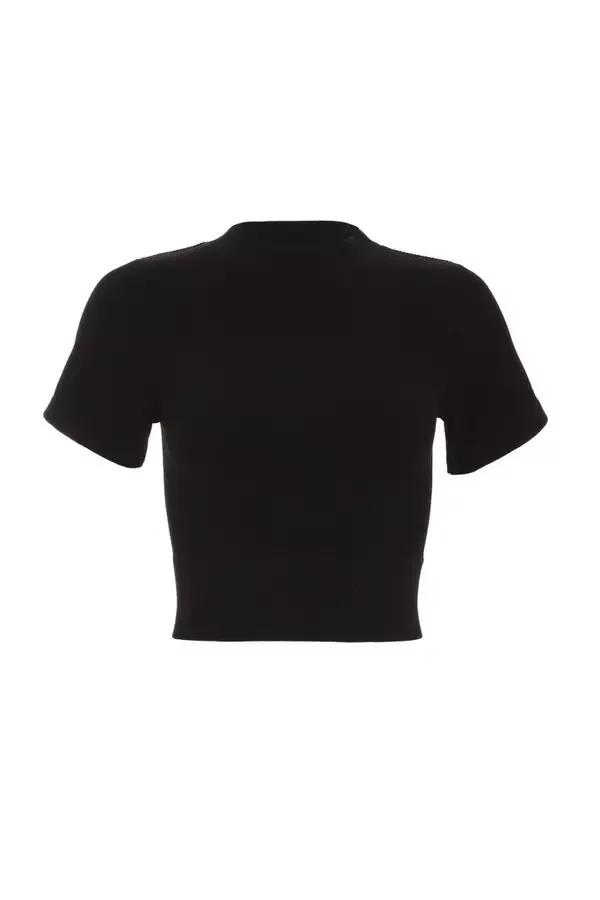 Women Black Cropped Top Quiz Clothing Casual Clothing