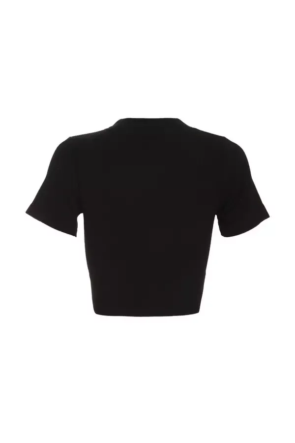 Women Black Cropped Top Quiz Clothing Casual Clothing