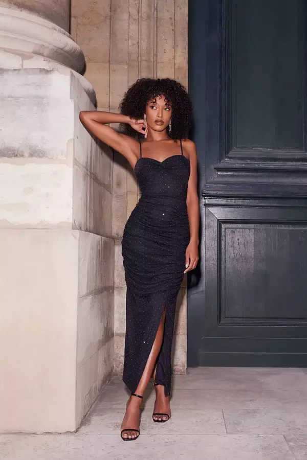 Women Black Diamante Knot Front Maxi Dress Quiz Clothing Dresses