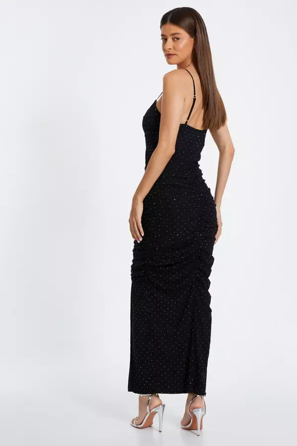 Women Black Diamante Knot Front Maxi Dress Quiz Clothing Dresses