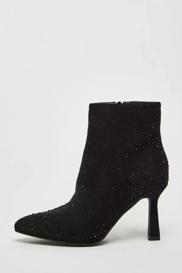 Women Black Embellished High Heel Ankle Boots Quiz Clothing Ankle Boots