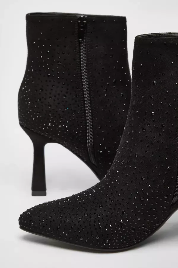 Women Black Embellished High Heel Ankle Boots Quiz Clothing Ankle Boots
