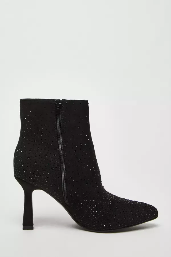 Women Black Embellished High Heel Ankle Boots Quiz Clothing Ankle Boots