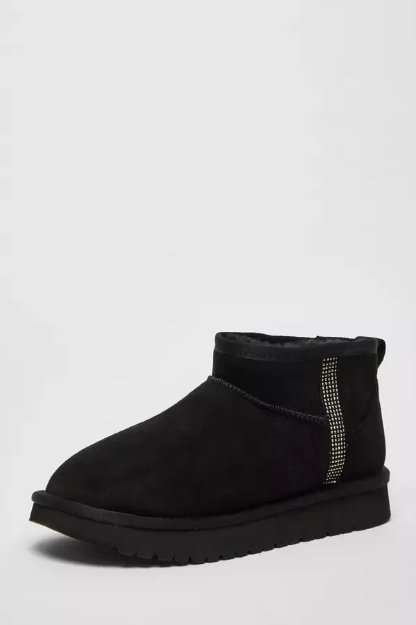 Women Black Faux Suede Diamante Ankle Boots Quiz Clothing Ankle Boots