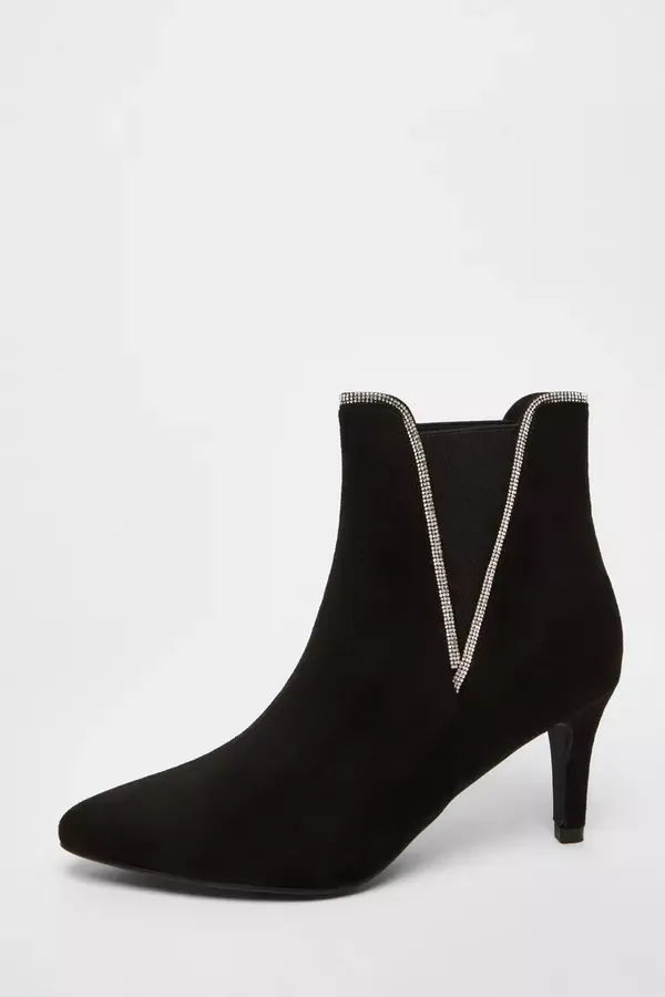 Women Black Faux Suede Diamante Ankle Boots Quiz Clothing Ankle Boots