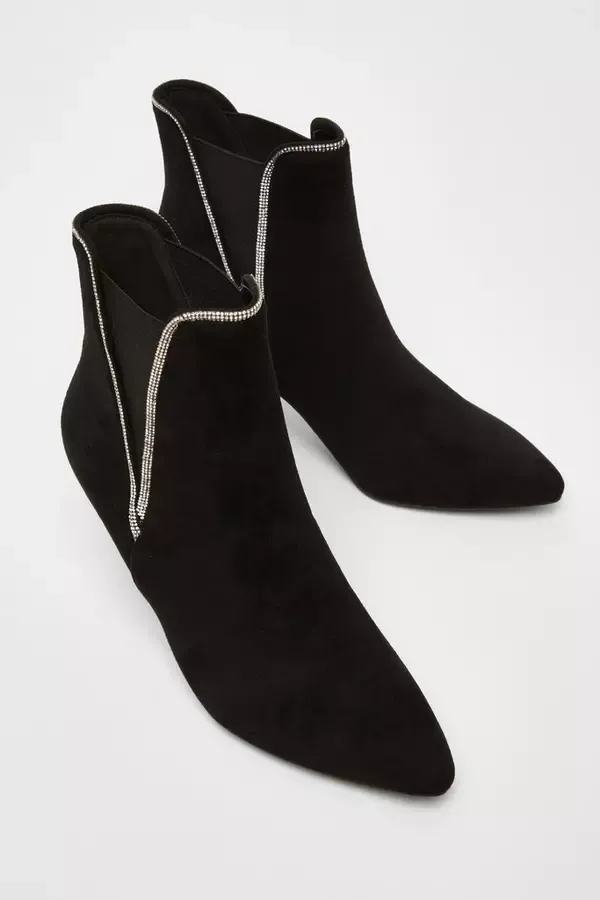Women Black Faux Suede Diamante Ankle Boots Quiz Clothing Ankle Boots