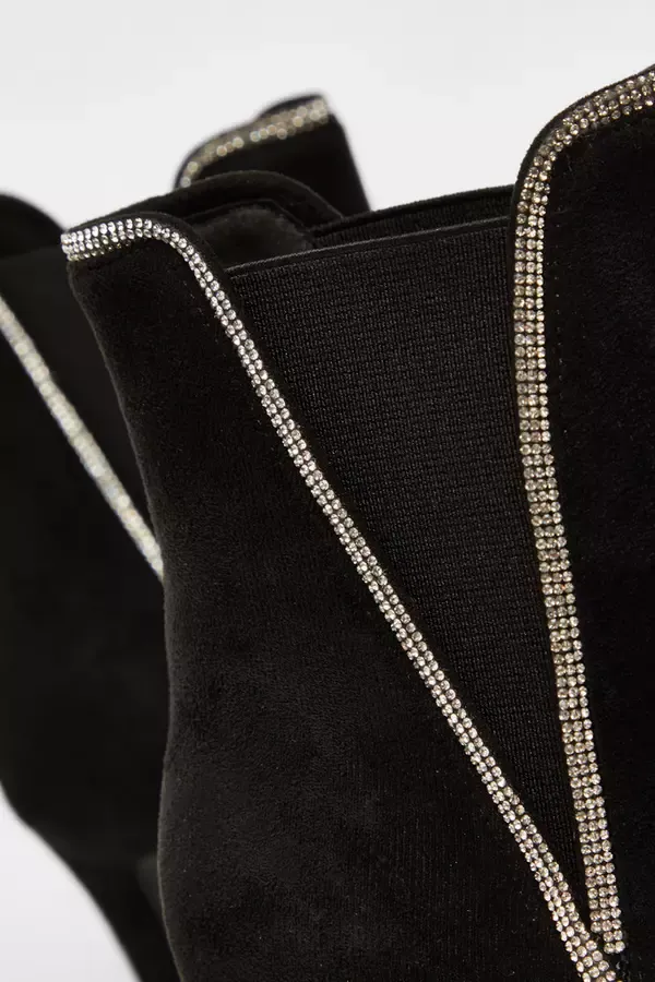 Women Black Faux Suede Diamante Ankle Boots Quiz Clothing Ankle Boots