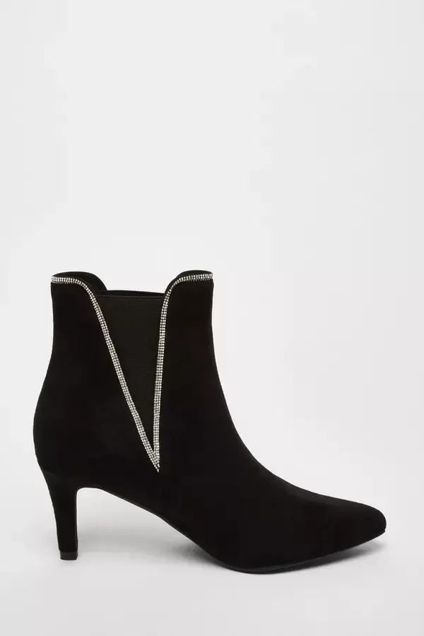 Women Black Faux Suede Diamante Ankle Boots Quiz Clothing Ankle Boots
