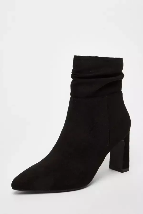 Women Black Faux Suede Ruched Ankle Boots Quiz Clothing Ankle Boots