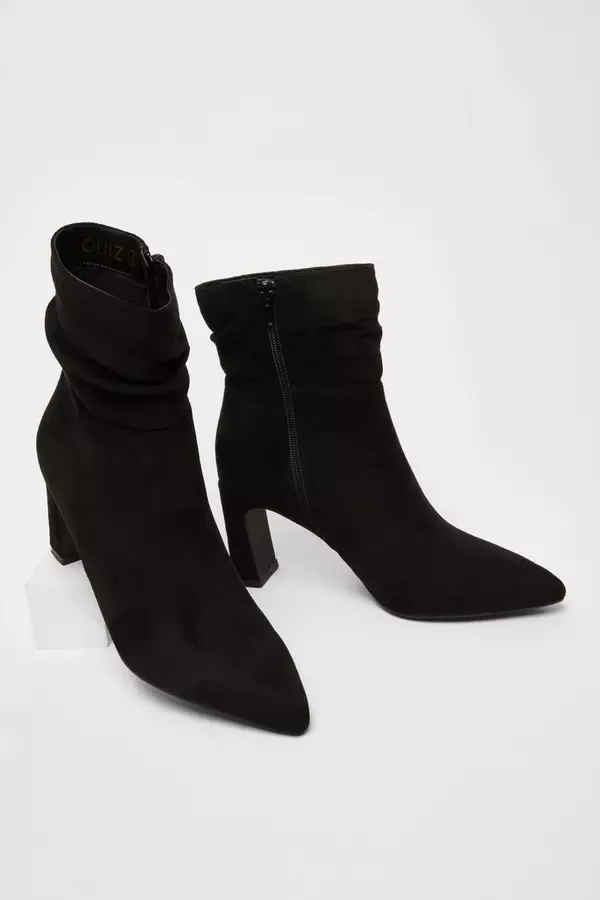Women Black Faux Suede Ruched Ankle Boots Quiz Clothing Ankle Boots