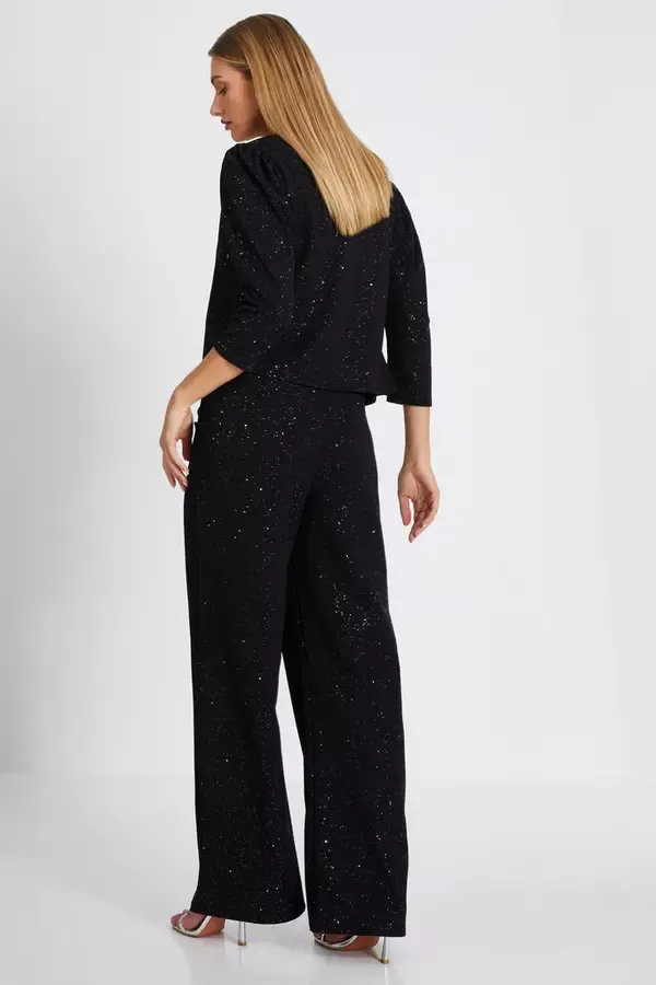 Women Black Glitter Cropped Jacket Quiz Clothing Jackets and Coats