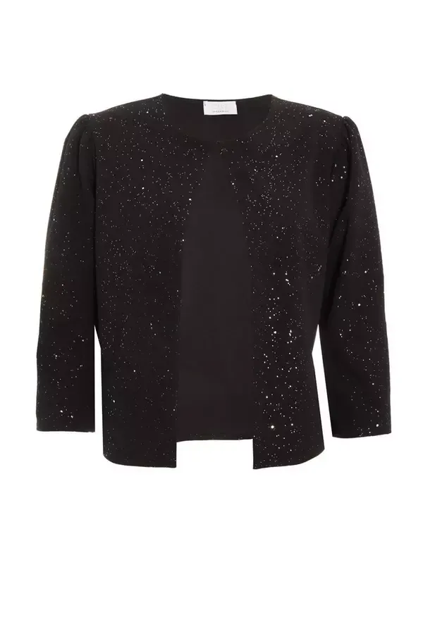 Women Black Glitter Cropped Jacket Quiz Clothing Jackets and Coats