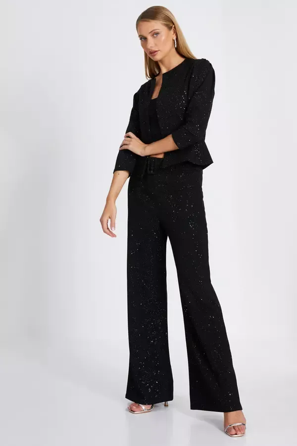 Women Black Glitter Cropped Jacket Quiz Clothing Jackets and Coats