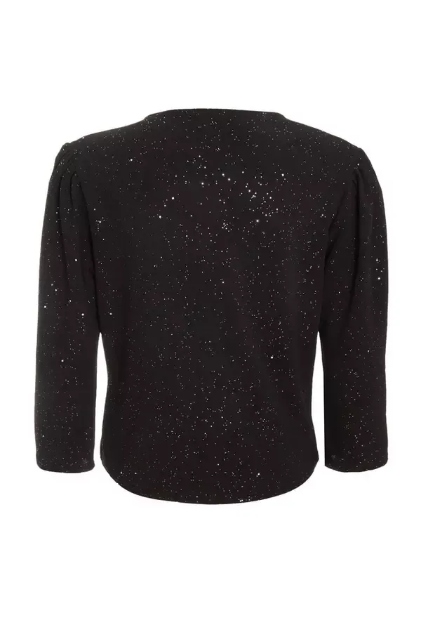 Women Black Glitter Cropped Jacket Quiz Clothing Jackets and Coats