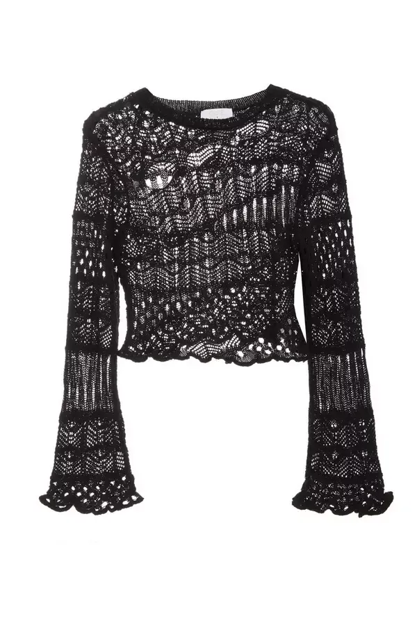 Women Black Knit Cut Out Crop Jumper Quiz Clothing Jumpers