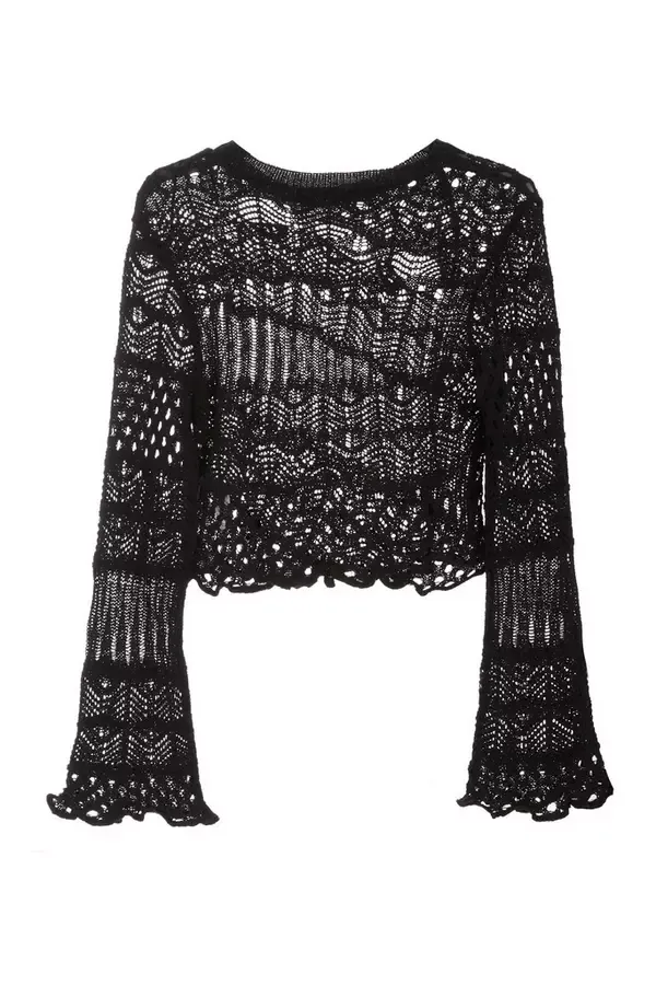 Women Black Knit Cut Out Crop Jumper Quiz Clothing Jumpers