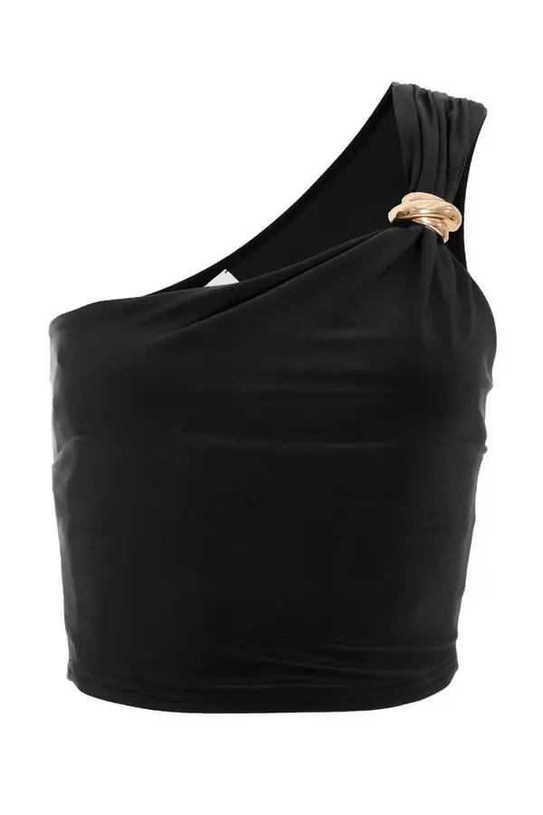 Women Black One Shoulder Crop Top Quiz Clothing CoOrds