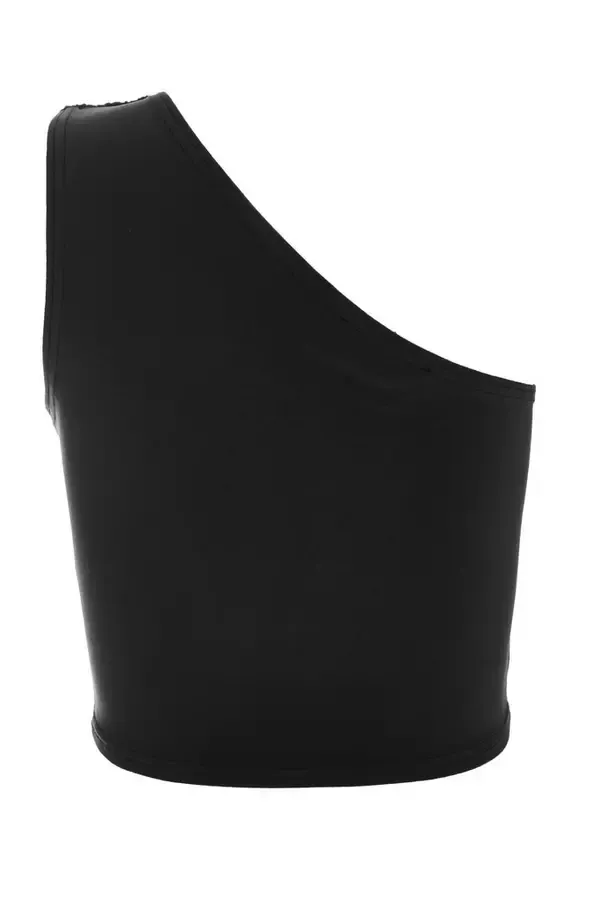 Women Black One Shoulder Crop Top Quiz Clothing CoOrds