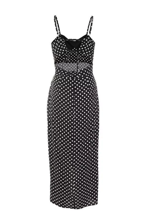 Women Black Polka Dot Midi Dress Quiz Clothing Casual Clothing