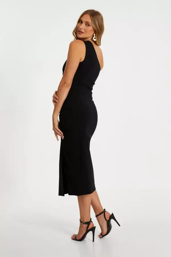 Women Black Ruched One Shoulder Midaxi Dress Quiz Clothing Dresses