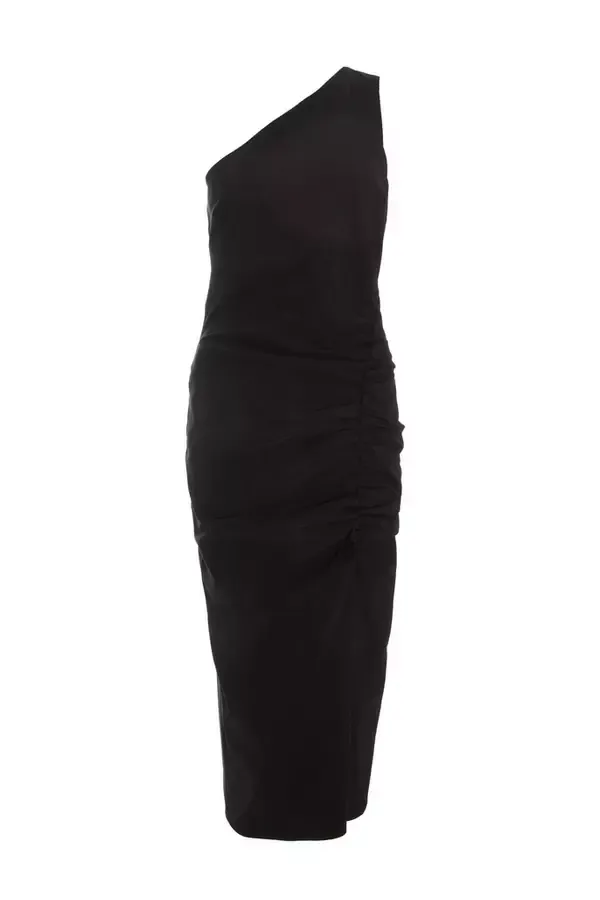 Women Black Ruched One Shoulder Midaxi Dress Quiz Clothing Dresses